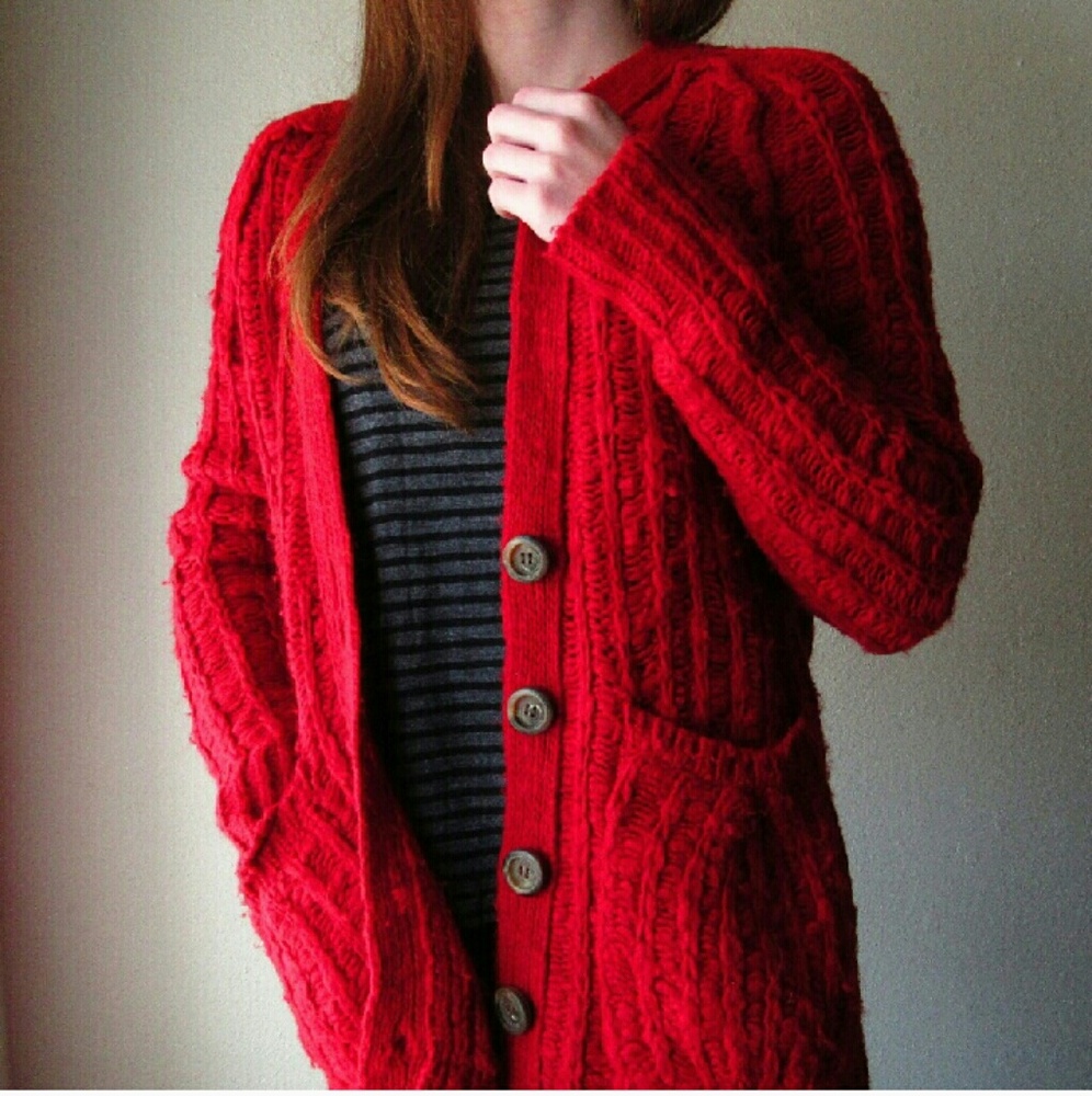 Moth Anthropologie Chunky Knit Red Sweater XS